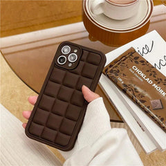 Brown 3D Square Cube Plating Cute Phone Cases For iPhone 14 13 12 11 Pro Max XS X XR 14 Plus