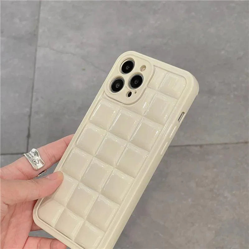 Brown 3D Square Cube Plating Cute Phone Cases For iPhone 14 13 12 11 Pro Max XS X XR 14 Plus