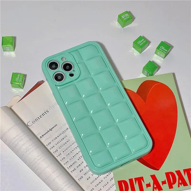 Brown 3D Square Cube Plating Cute Phone Cases For iPhone 14 13 12 11 Pro Max XS X XR 14 Plus