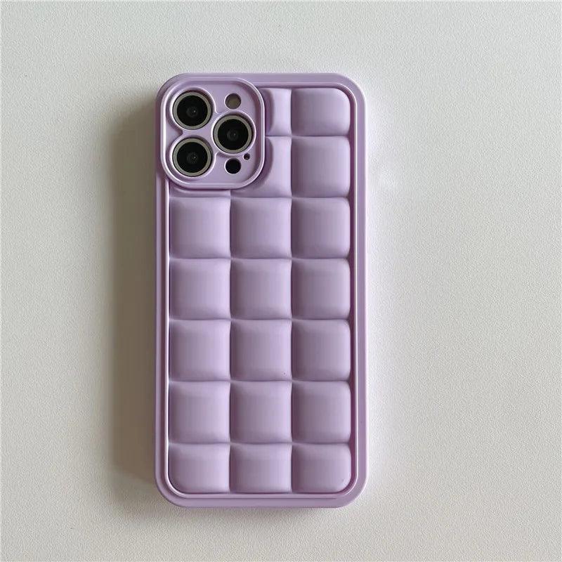 Brown 3D Square Cube Plating Cute Phone Cases For iPhone 14 13 12 11 Pro Max XS X XR 14 Plus