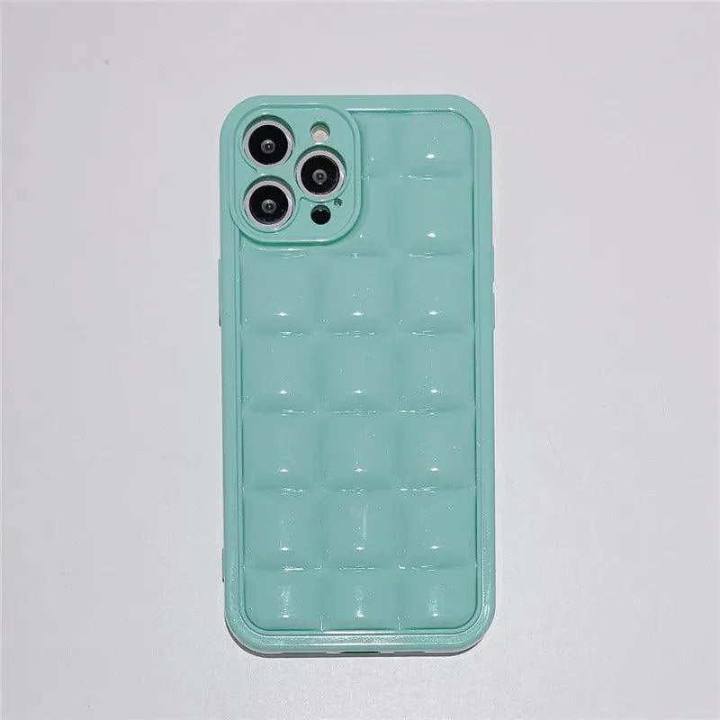 Brown 3D Square Cube Plating Cute Phone Cases For iPhone 14 13 12 11 Pro Max XS X XR 14 Plus