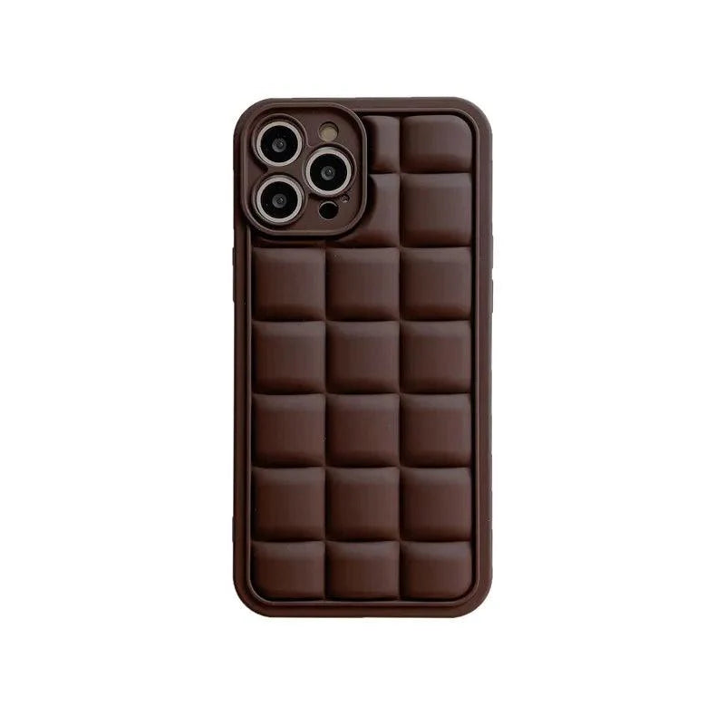 Brown 3D Square Cube Plating Cute Phone Cases For iPhone 14 13 12 11 Pro Max XS X XR 14 Plus