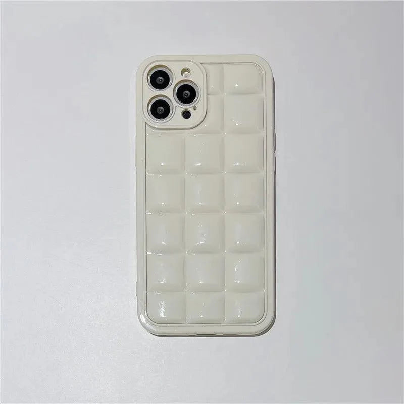 Brown 3D Square Cube Plating Cute Phone Cases For iPhone 14 13 12 11 Pro Max XS X XR 14 Plus