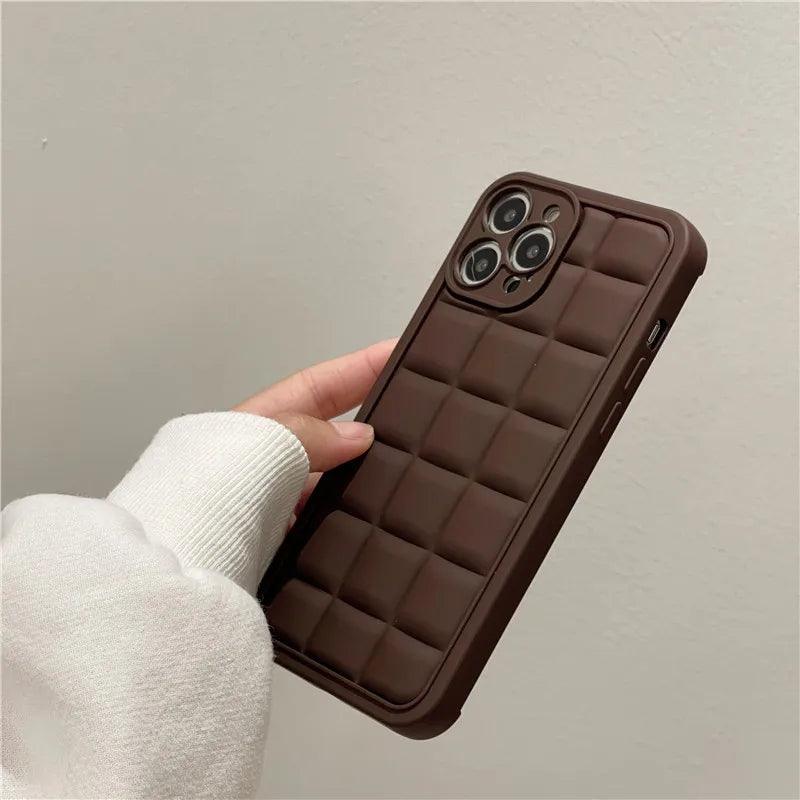 Brown 3D Square Cube Plating Cute Phone Cases For iPhone 14 13 12 11 Pro Max XS X XR 14 Plus