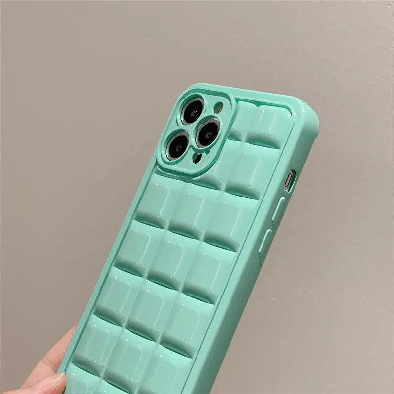 Brown 3D Square Cube Plating Cute Phone Cases For iPhone 14 13 12 11 Pro Max XS X XR 14 Plus