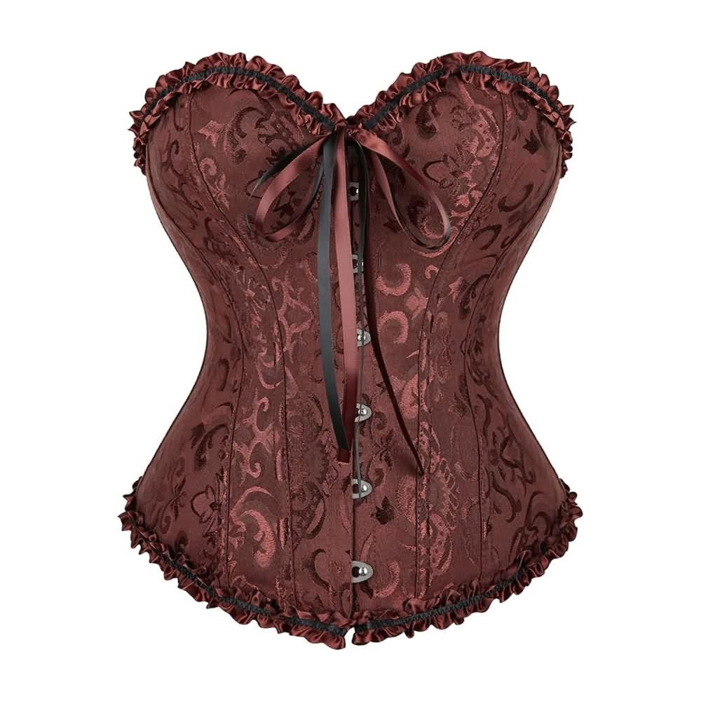 Brown Gothic Ruffle Trim Hourglass Overbust Corset