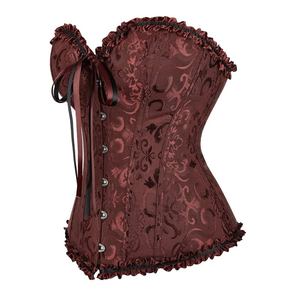 Brown Gothic Ruffle Trim Hourglass Overbust Corset