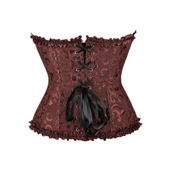 Brown Gothic Ruffle Trim Hourglass Overbust Corset