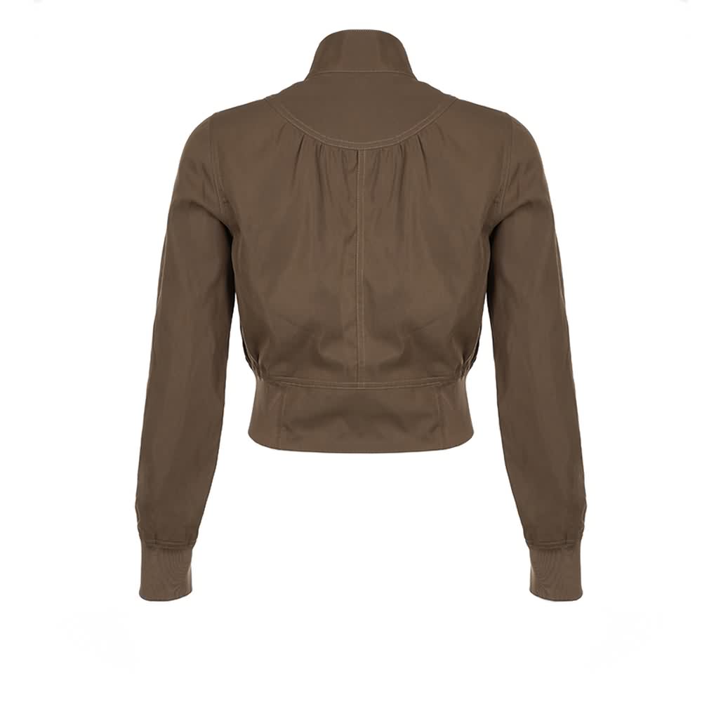 Brown High Neck Crop Zip Up Jacket