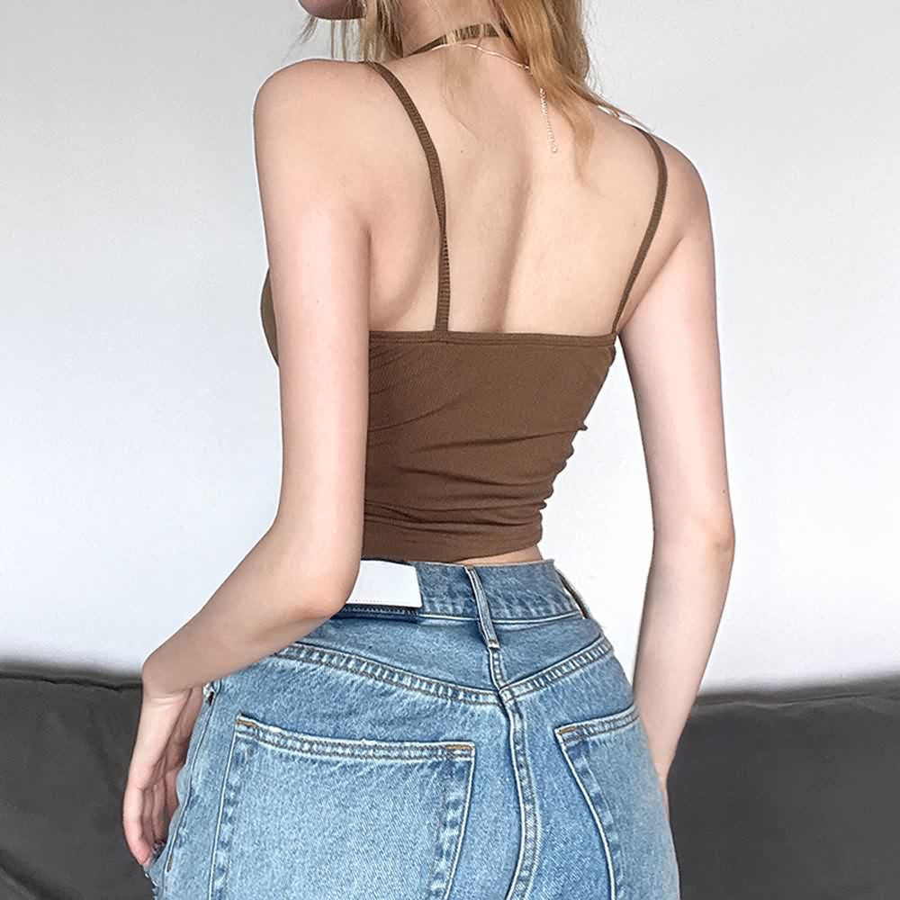 Brown Keyhole Neckline Crop Top