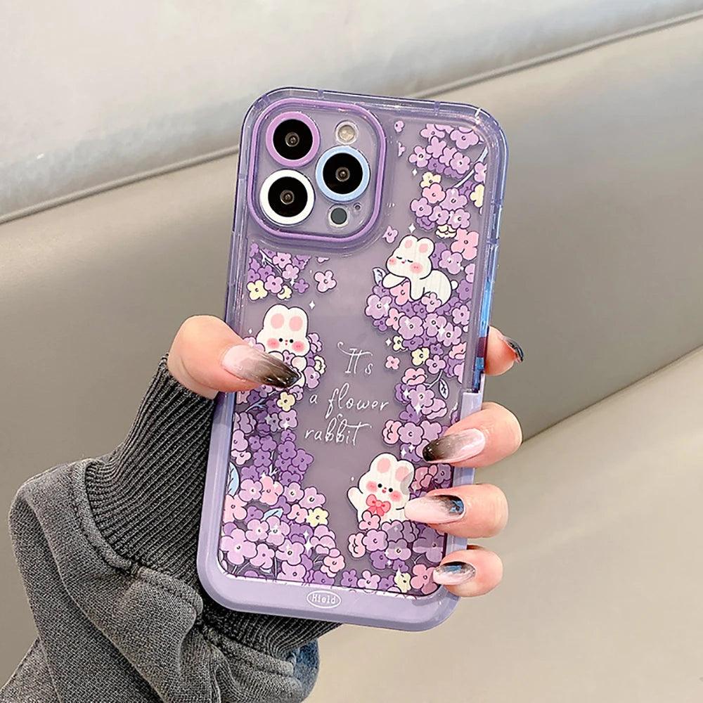 Bunny Purple Cute Phone Cases For iPhone 14 Pro Max 13 11 12 14 Plus - With Holder