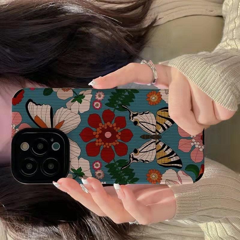 Butterfly Flowers Cute Phone Case Cover for iPhone 14 13 12 11 Pro Max, 14 Plus, X XS Max, XR, 12, 13 Mini, 7 8 Plus