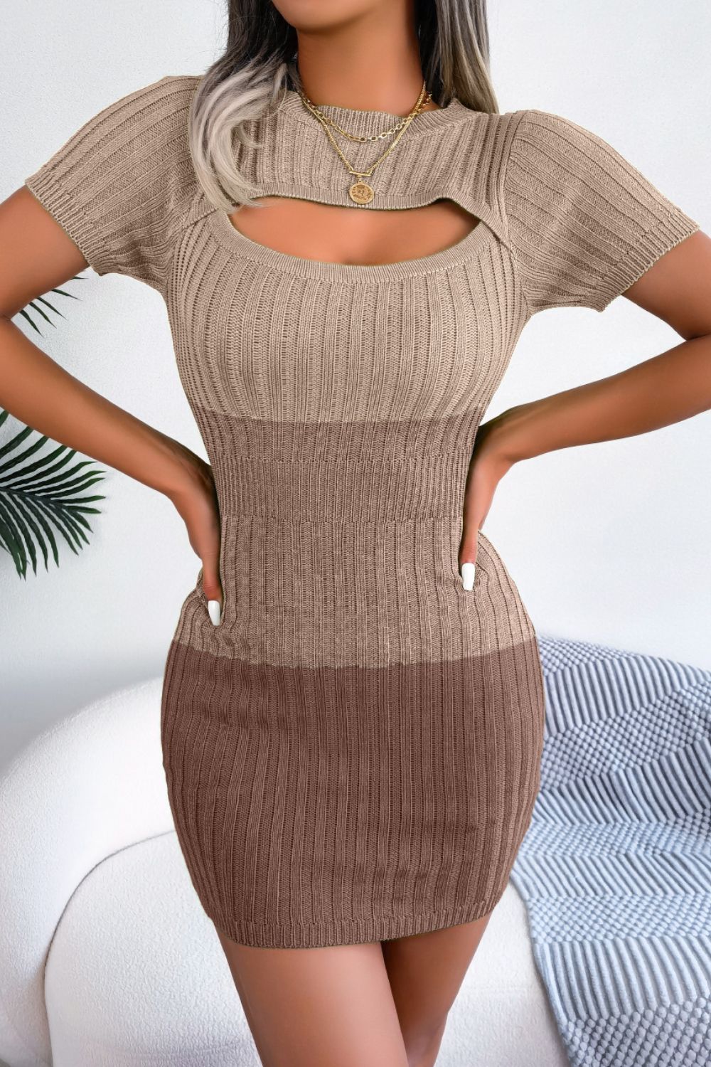 Cutout Short Sleeve Sweater Dress