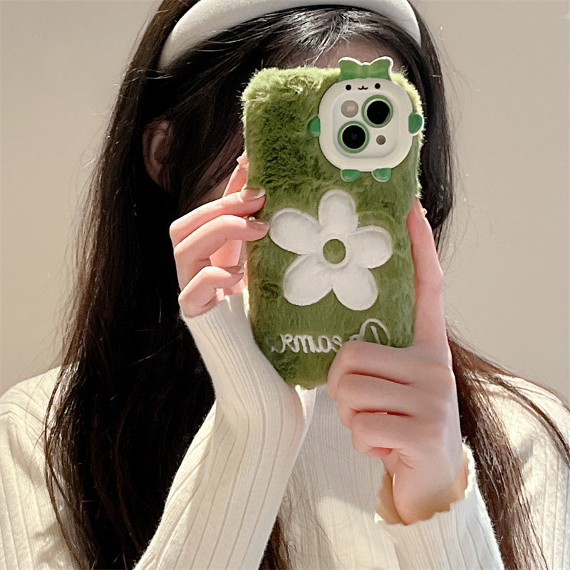 Monster Plush Flower Embroidery Phone Case