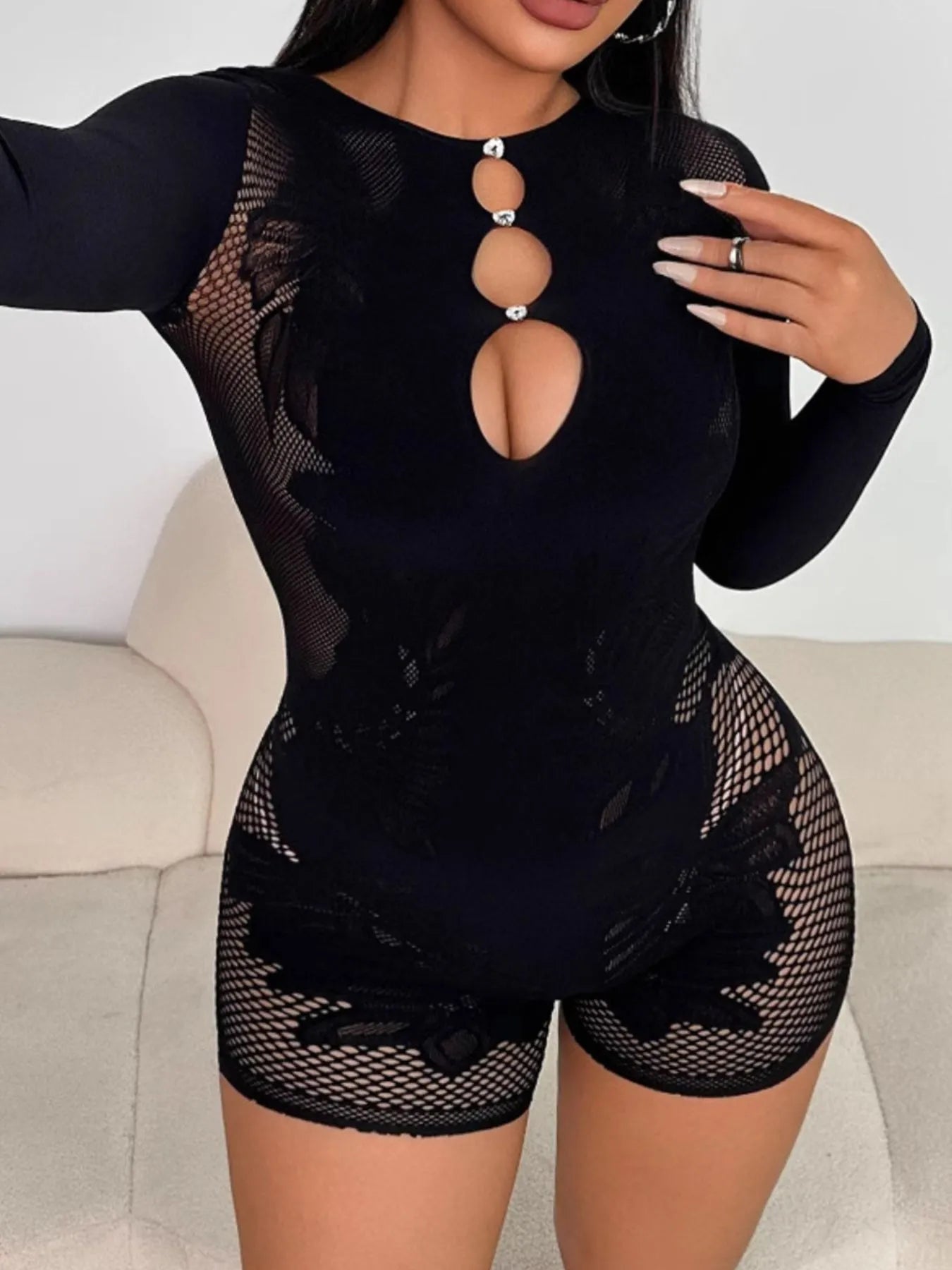 Fishing Net Long Sleeve Romper