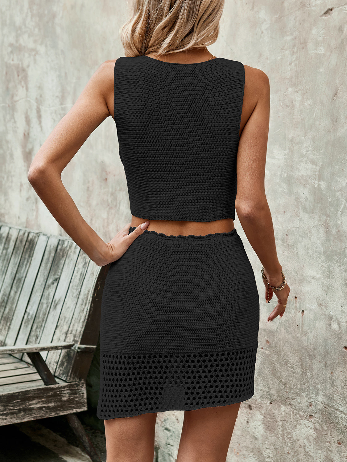Button Up Sleeveless Top and Skirt Set