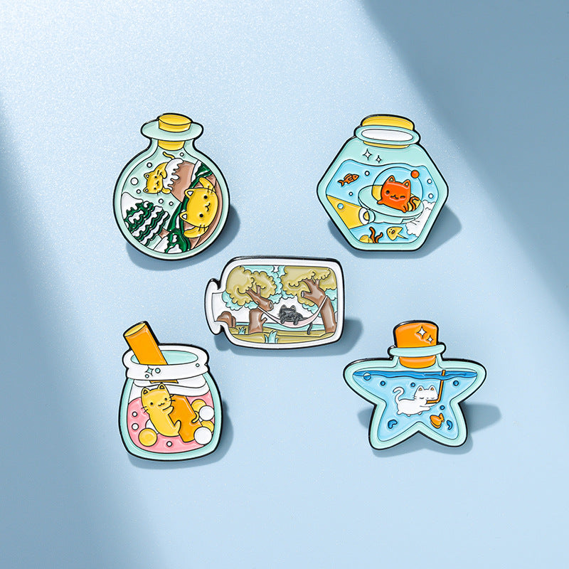 Cartoon Drift Bottle Cat Pins