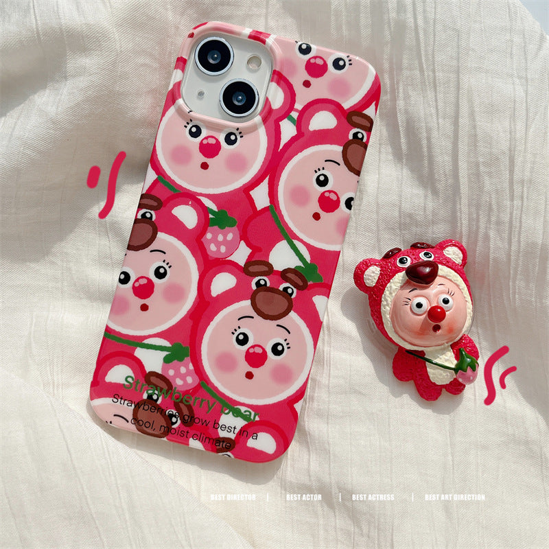 Cute Strawberry Bear Stand Phone Case