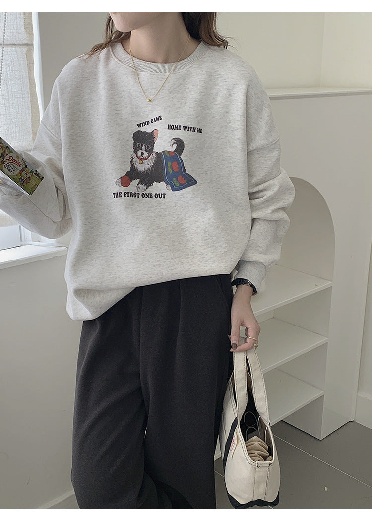 Printed Crew Neck Loose Padded Hoodies