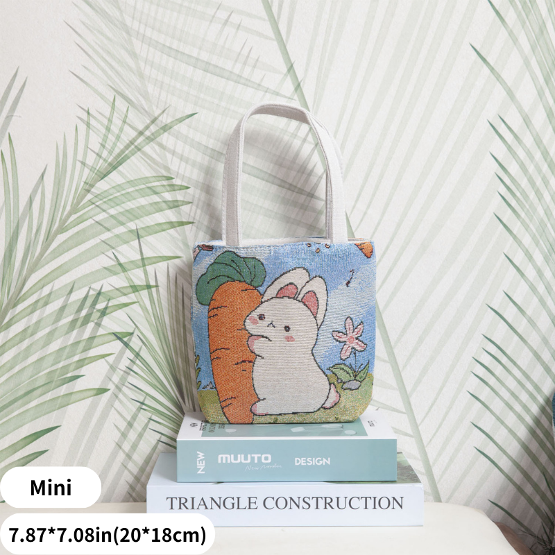 Kawaii Embroidered Cartoon Bunny Tote Bag