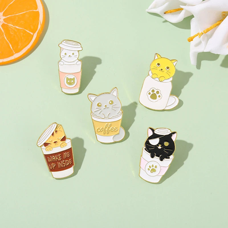 Creative Cartoon Coffee Cat Pins