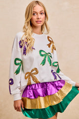 BiBi Mardi Gras Sequin Bow Top