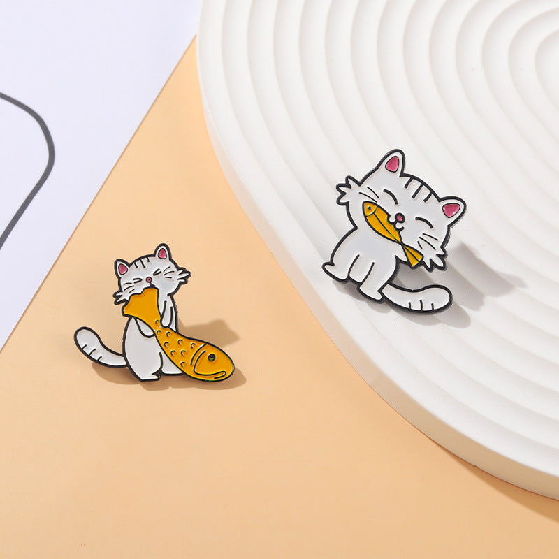 Cute Cat Eating Fish Pins