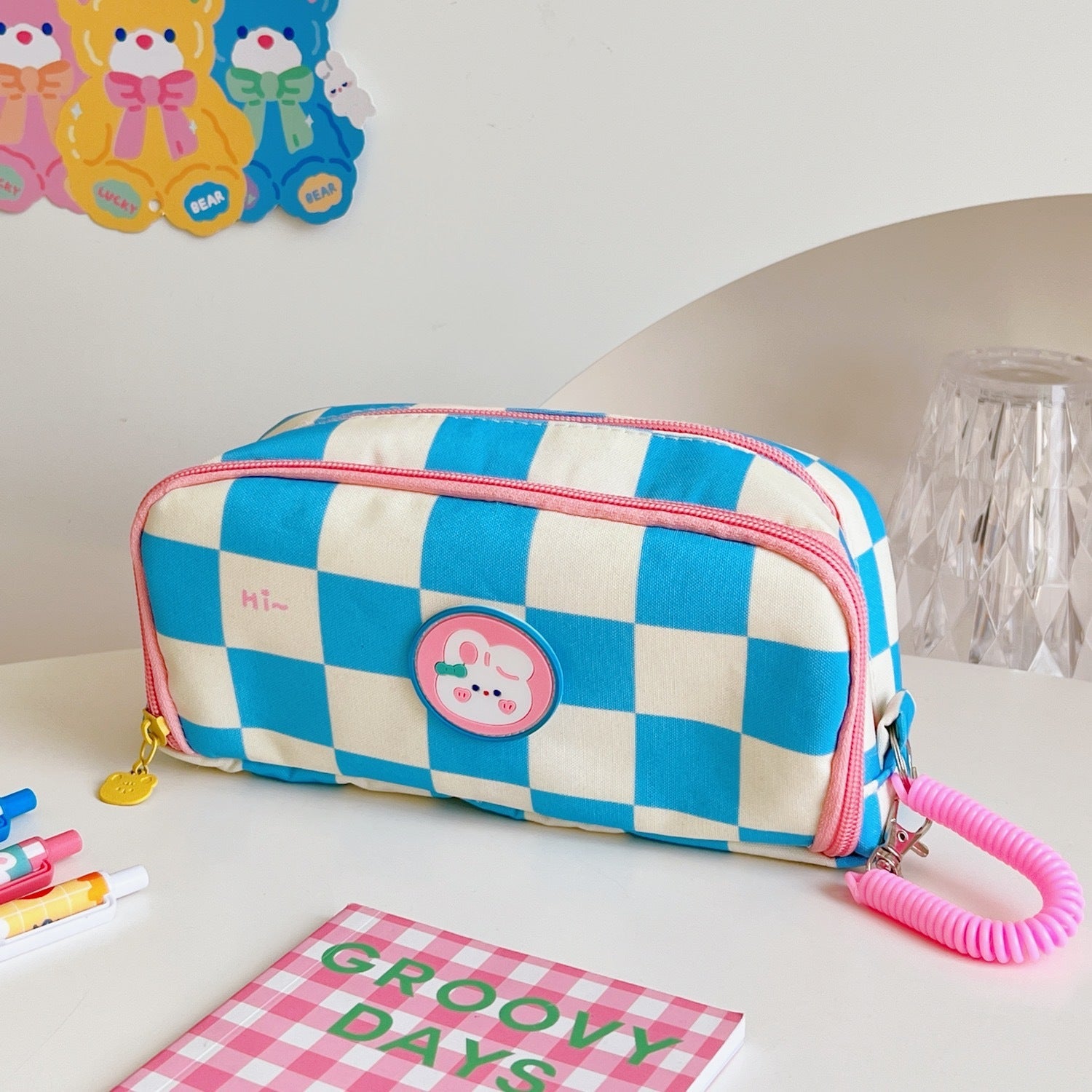 Checkerboard Large Capacity Pencil Case