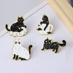 Cute Black White Cat Pins