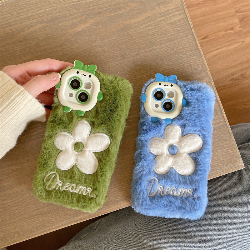 Monster Plush Flower Embroidery Phone Case