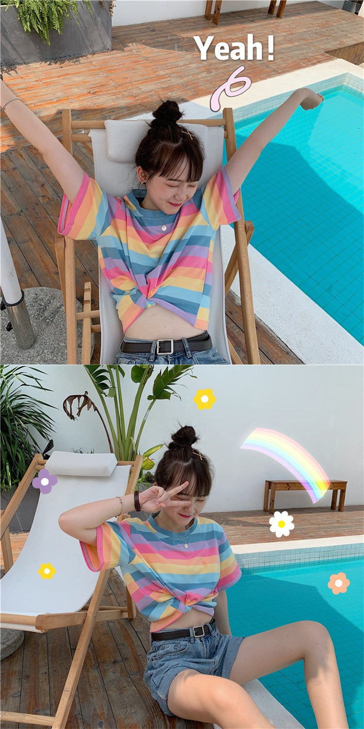 Summer Rainbow Stripes Tee