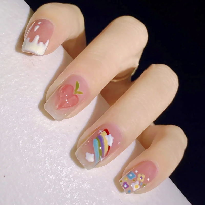 Rainbow Peach Wearable Nails Finished Manicure