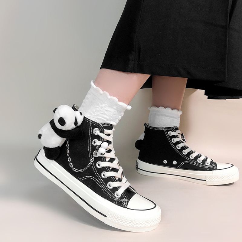 Cute 3D Panda High Top Personalized Canvas Shoes