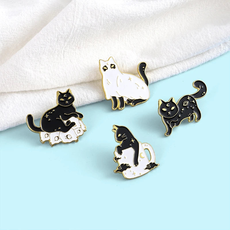 Cute Black White Cat Pins