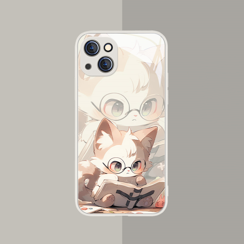 Kawaii Cartoon Reading Cat Couple Phone Case