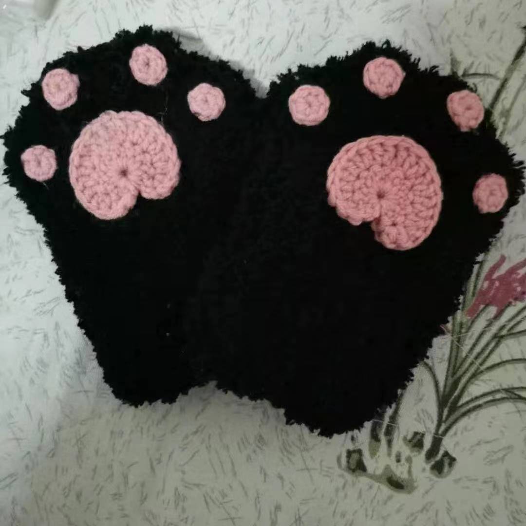 Kawaii Plush Half Finger Cat Claw Gloves