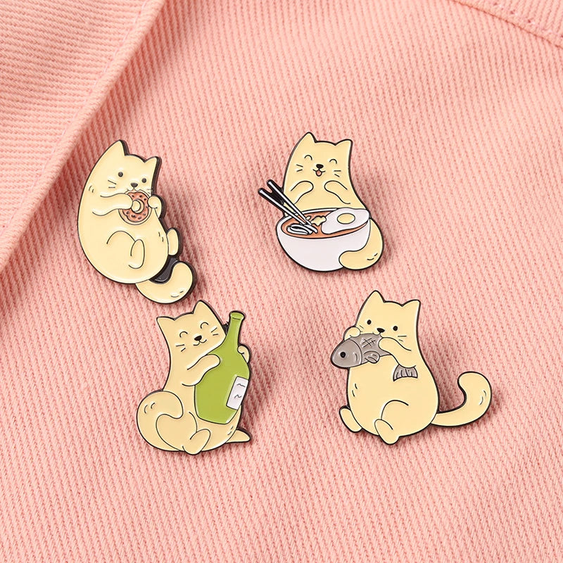 Creative Cute Greedy Cat Pins