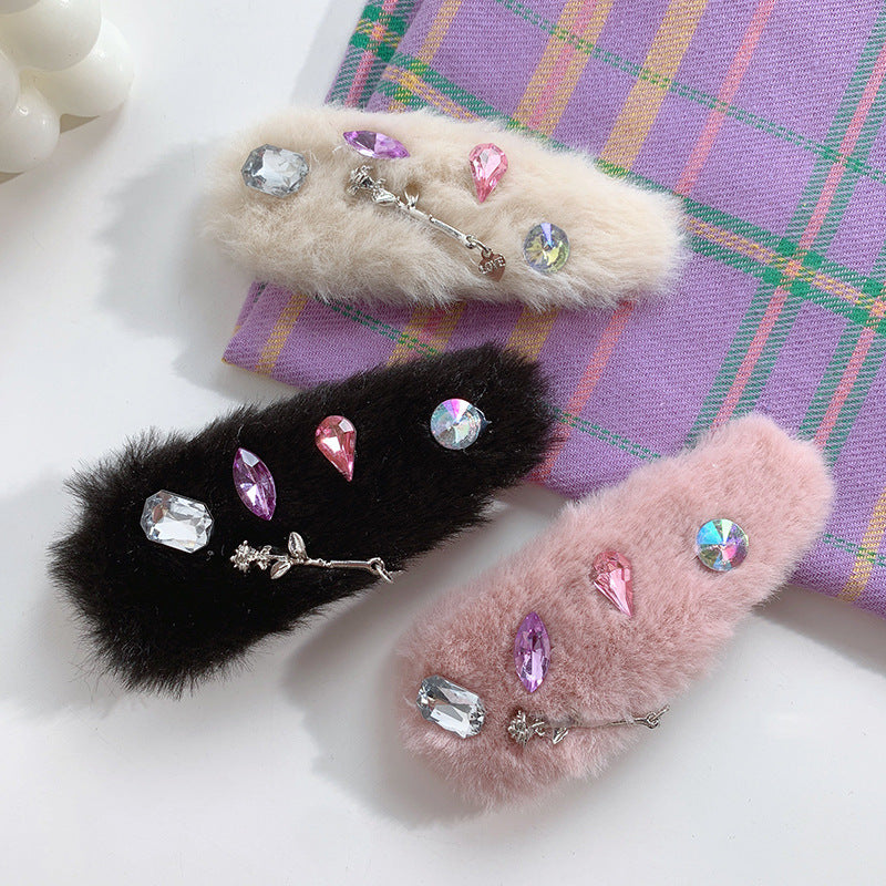 Cute Rhinestone Plush Hair Clip