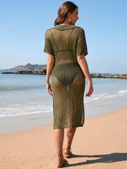 Slit Openwork Short Sleeve Cover-Up