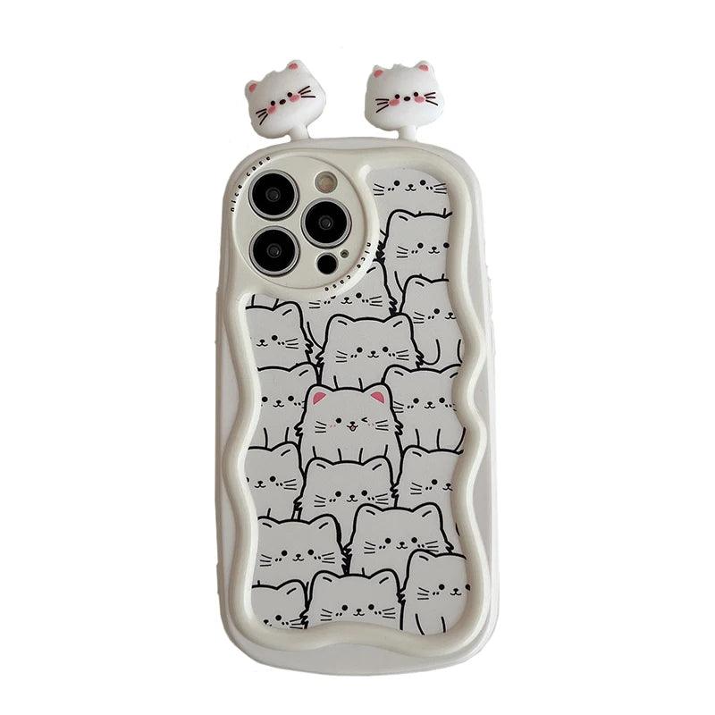 Cartoon 3D Cat Curve Bumper Cute Phone Case Cover for iPhone 11, 12, 13, 14, 15 Pro Max