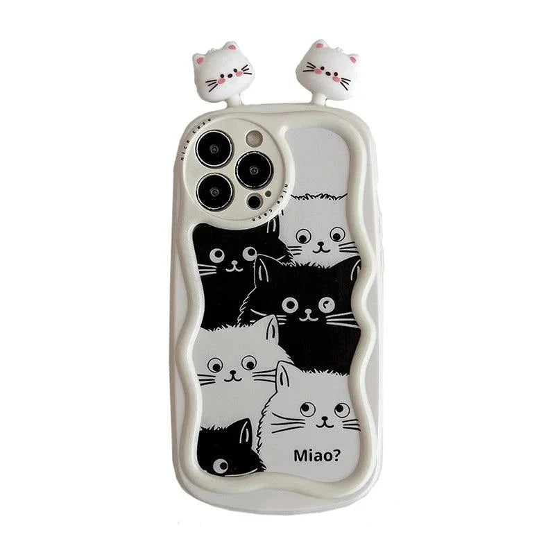 Cartoon 3D Cat Curve Bumper Cute Phone Case Cover for iPhone 11, 12, 13, 14, 15 Pro Max