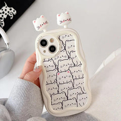 Cartoon 3D Cat Curve Bumper Cute Phone Case Cover for iPhone 11, 12, 13, 14, 15 Pro Max