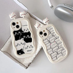 Cartoon 3D Cat Curve Bumper Cute Phone Case Cover for iPhone 11, 12, 13, 14, 15 Pro Max