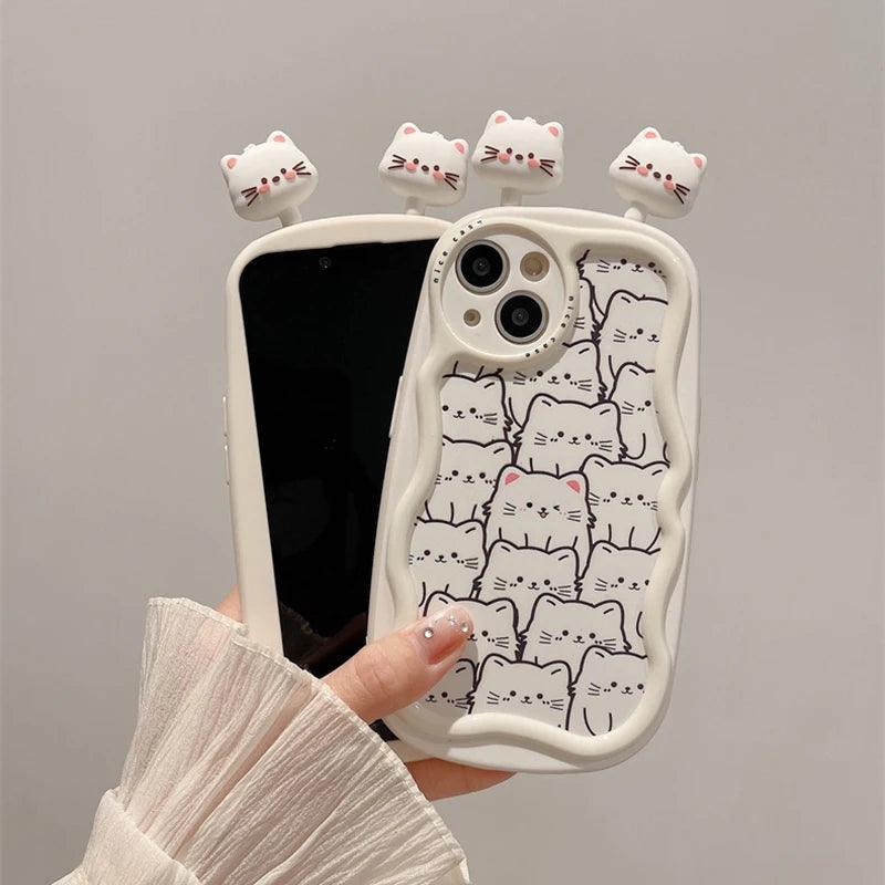 Cartoon 3D Cat Curve Bumper Cute Phone Case Cover for iPhone 11, 12, 13, 14, 15 Pro Max