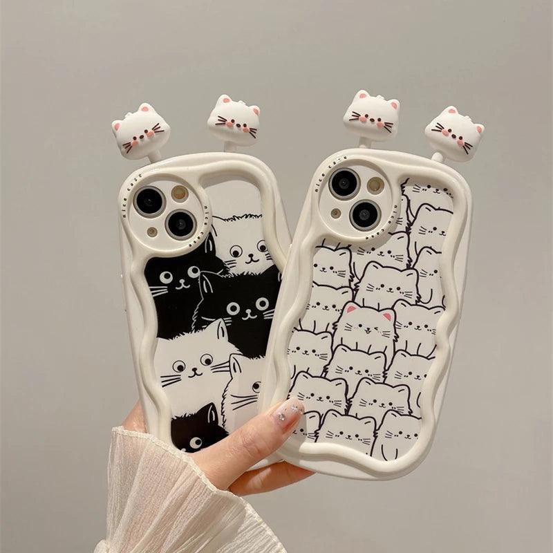 Cartoon 3D Cat Curve Bumper Cute Phone Case Cover for iPhone 11, 12, 13, 14, 15 Pro Max