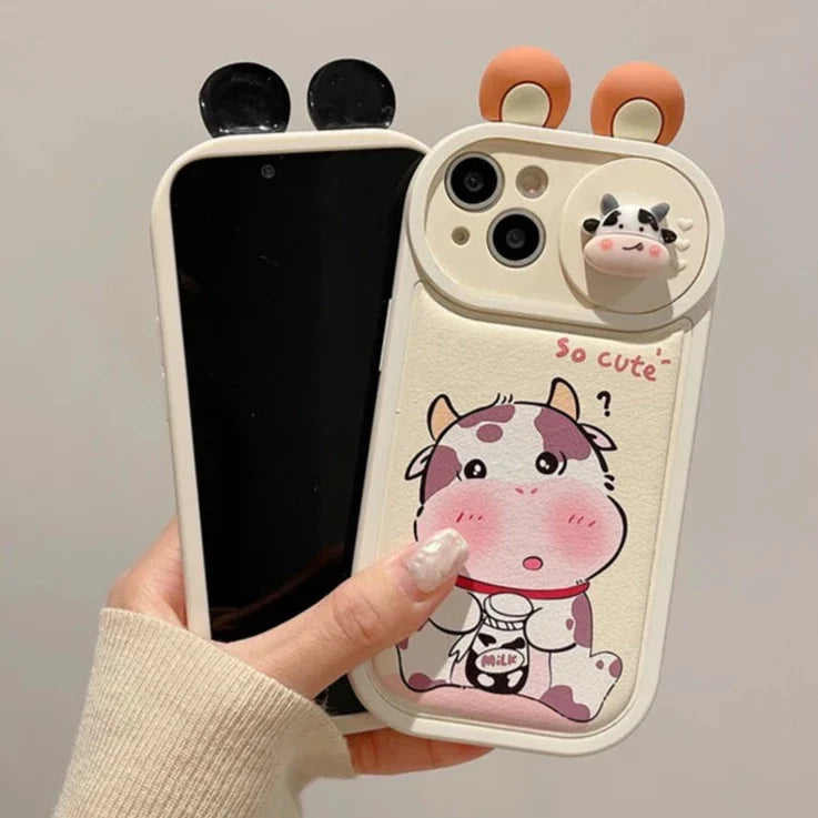 Cartoon 3D Ears Panda Cow Cute Phone Case For iPhone 11, 12, 13, 14, 15 Pro Max