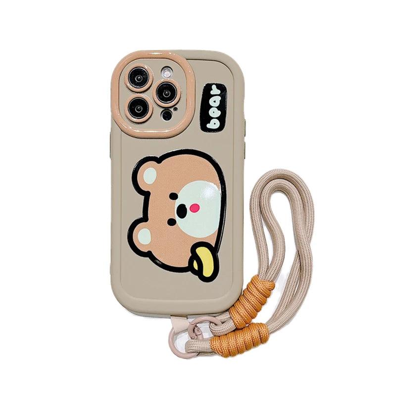 Cartoon Animal iPhone 15 Pro Max/14/13/11/12 Cute Phone Case with Portable Lanyard