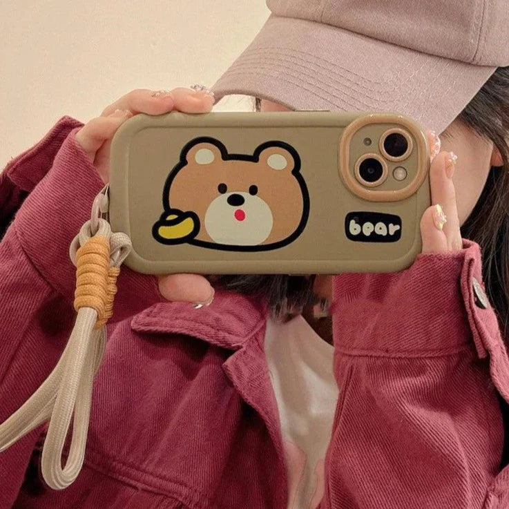 Cartoon Animal iPhone 15 Pro Max/14/13/11/12 Cute Phone Case with Portable Lanyard