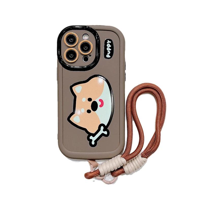 Cartoon Animal iPhone 15 Pro Max/14/13/11/12 Cute Phone Case with Portable Lanyard