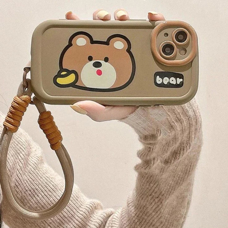 Cartoon Animal iPhone 15 Pro Max/14/13/11/12 Cute Phone Case with Portable Lanyard